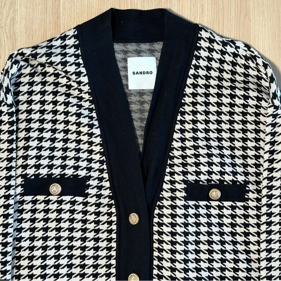 *NWOT Sandro Long houndstooth coatigan in black/ecru